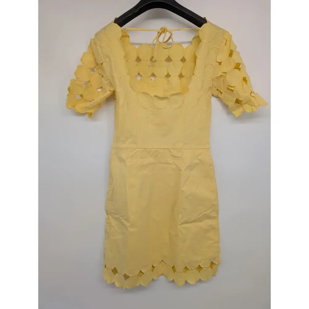 NWT By Anthropologie Cutwork Mini Shift Dress Size 4 Yellow #C3422 - Picture 4 of 8